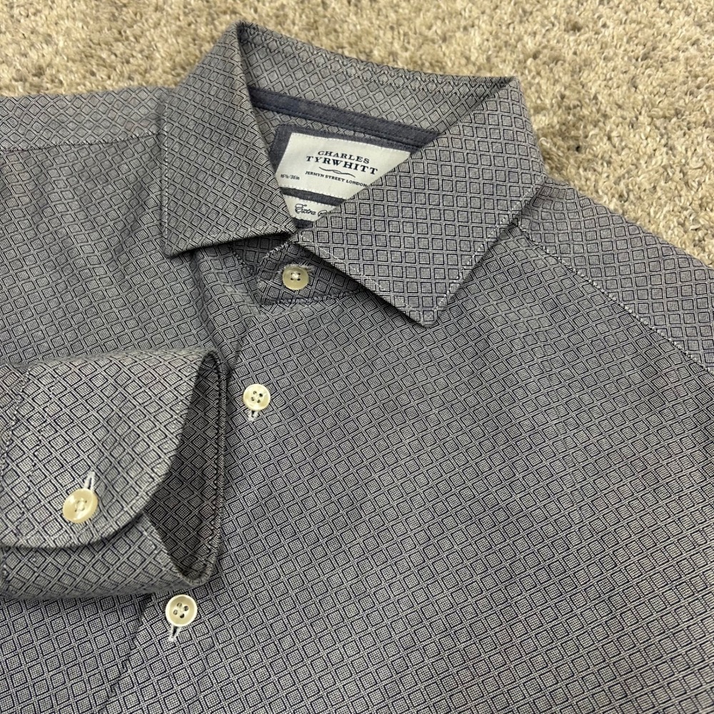 Charles Tyrwhitt Dress Shirt Extra Slim Fit 16.5/36 Grey Geometric Long Sleeve